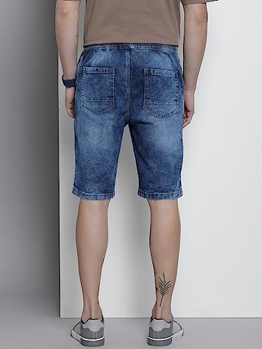 Image of The Indian Garage Co Men Regular Fit Solid Mid-Rise Denim Shorts