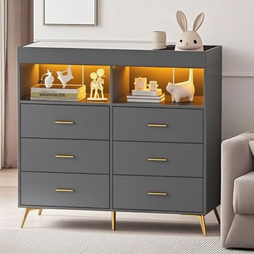 Jojoka Dresser for Bedroom with 6 Drawers, Multi-Functional Nursery Dresser