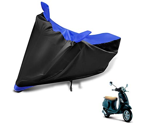 Image of Auto Hub Scooty Cover Compatible with Vespa Elegante 125 with Mirror Pocket, Dustproof, Heat Resistant, Triple Stitched, Elegante 125 Scooty Cover- Black, Blue