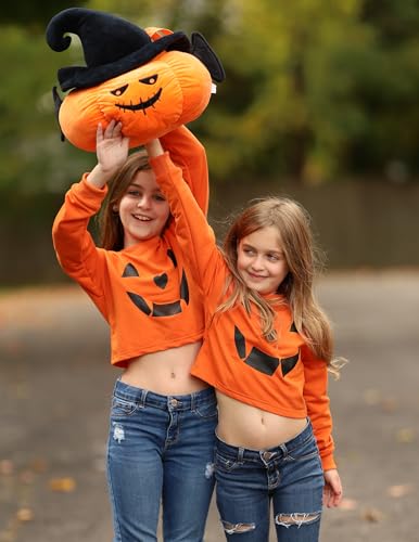 Image of Arshiner Girls Crop Tops Kids Long Sleeve Pullover Sweatshirts Girls Cropped Crewneck Sweatshirt for Teen Girl