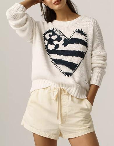 Women's Heart Pullover Sweater Oversized Long Sleeve Crew Neck Knit Jumper Casual Loose Fit Knitted Top3