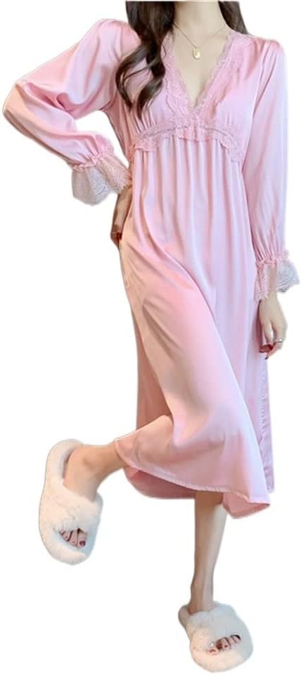 Sexy pajamas Women's spring and autumn net red long-sleeved ice silk long skirt home clothes