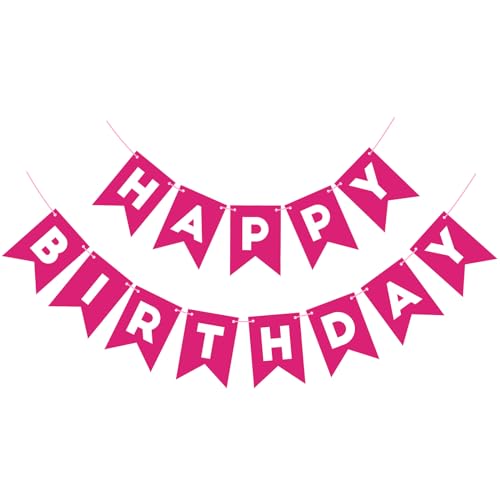 Image of Hot Pink Happy Birthday Banner Sign for Backdrop Hot Pink Birthday Decorations for Girls Women 13th 15th 21th 30th Party Banner Garland Wall Door Bunting Flag