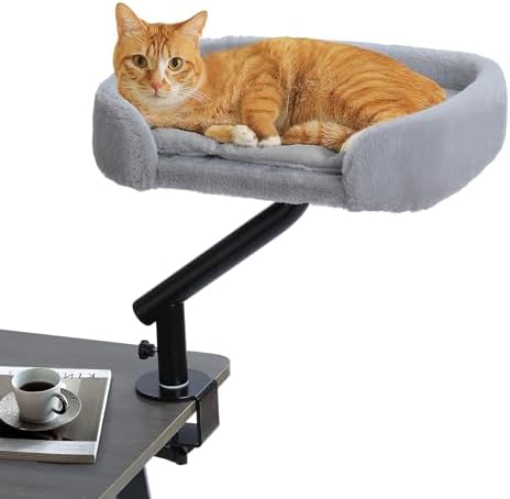 PAWZ Road Katzenbett für Schreibtisch 360° drehbar Katzenbettständer | mit interaktivem Plüschball, Katzenkorb, Katzen Hängematte für Kratzen, Katzenbett, unterstützt bis zu 22.5kg