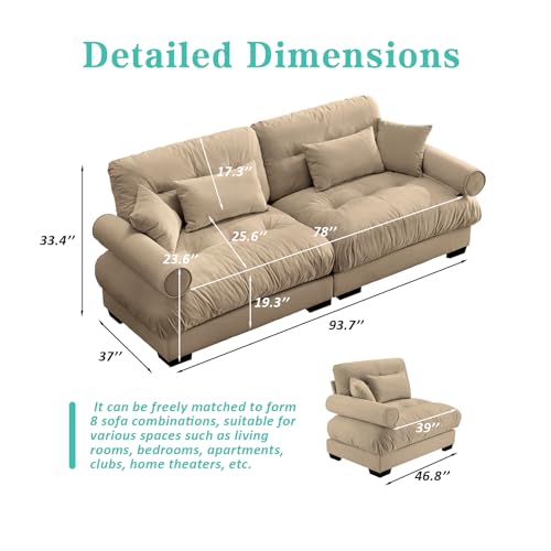 Image of SoarFlash Living Room Velvet Sofa, Loveseat Sofa for Apartment, Storage Sofa with Solid Wood Frame (93.7inch, Brown)