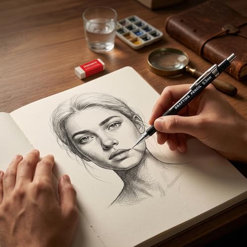 Image of Isomars Draftex Mechanical Pencil 0.3mm (2B) Black with 10 Extra Leads & Eraser | Drafting Pencil for Technical Drawing, Sketching, Engineering, Architecture & Writing