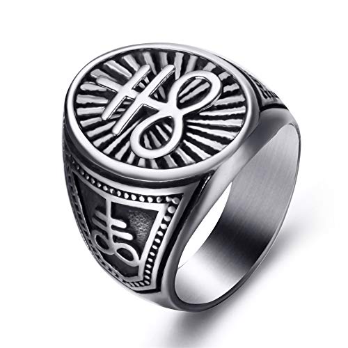 Elfasio Leviathan Cross Sulfur Satanic Devil Lucifer Ring Symbol Men Stainless Steel Rings Vintage Jewelry Size 8