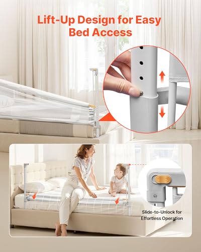 VEVOR Bettgitter, Bettschutzgitter mit verstärktem Eisenrohr und Oxford-Stoff, höhenverstellbares Kinderbettgitter, Kinderbettschutzgitter, Rausfallschutz für Kinderbett, Etagenbett, 150 x 68-89 cm