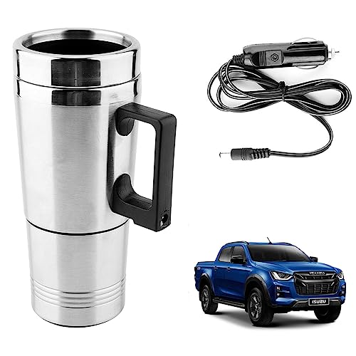 Image of Oshotto 12V Stainless Steel Car Heating Kettle /Mug, Travel Friendly electric Tea /Coffee maker Compatible with Isuzu D-Max V-Cross (300ml) - Silver