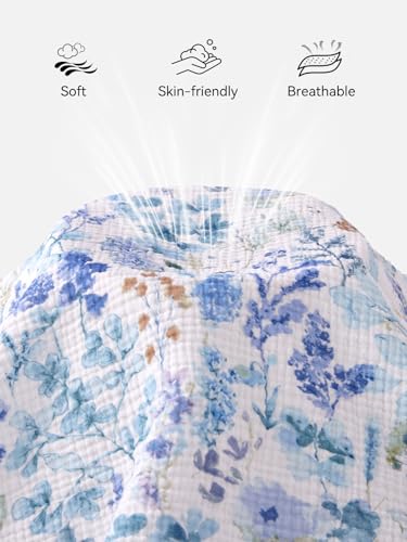 Image of TILLYOU 2 Pack Muslin Crib Sheets for Boys and Girls, 100% Cotton Fitted Crib Sheet for Toddler 52 inchx28 inch Standard Crib Mattress, Blue Flower