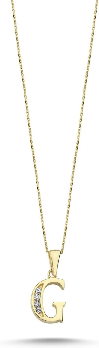 Wish Carat 100% 14k Real Gold Necklace for Women with Zirconia Diamond | Dainty Charm Alphabet Name Letter Initial Necklaces for Women & Girls | Pendant Jewelry for Her | Birthday Gifts, | 18''