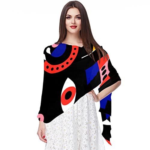 Foulard en mousseline de soie rose et bleu au motif géométrique multicolore pour femme