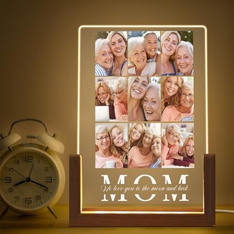 Dazella Custom Best Mother's Day Gifts,Personalized Customizable Acrylic Plaque Night Lights with Photo Picture Collage Text,Unique Romantic Birthday Gift for Mom from Son Daughter,Best Mother in Law Cover