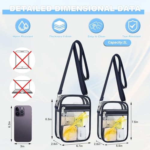 Image of Clear Bag for Stadium Events - Sports Messanger Bag Small Mini Clear Purse for Fan, Concert, Work, Travel