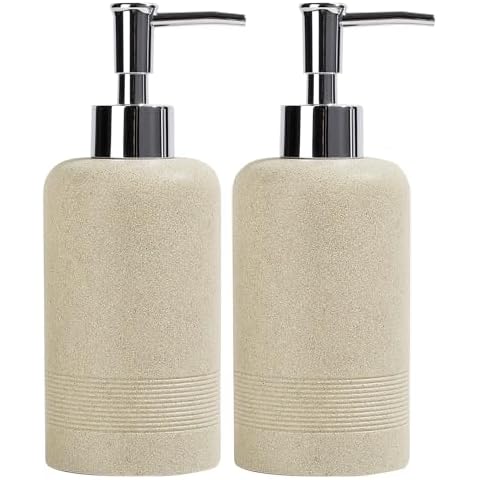YMXYJM 2pcs/Set Hand Soap Dispenser Sets - 10.8oz Refillable Resin Liquid Soap Dispensers with Rust-Proof Pump for Bathroom Countertop or Kitchen, Beige Cover