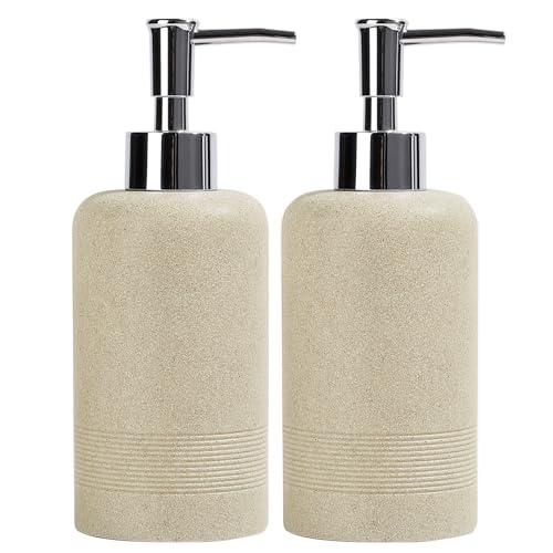 YMXYJM 2pcs/Set Hand Soap Dispenser Sets - 10.8oz Refillable Resin Liquid Soap Dispensers with Rust-Proof Pump for Bathroom Countertop or Kitchen, Beige