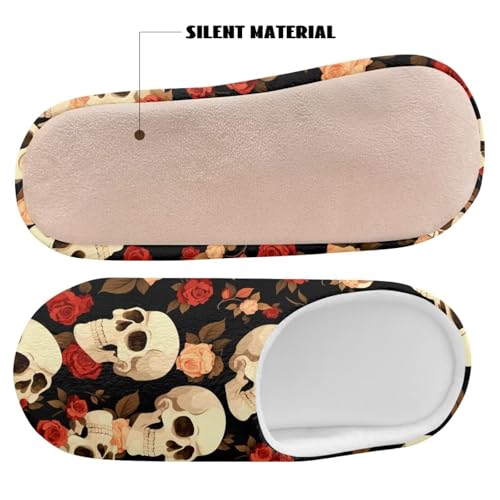 Gothic Skull Plush Slippers Cozy Fuzzy House Flats Warm Indoor Home Bedroom Slipper for Women Men4