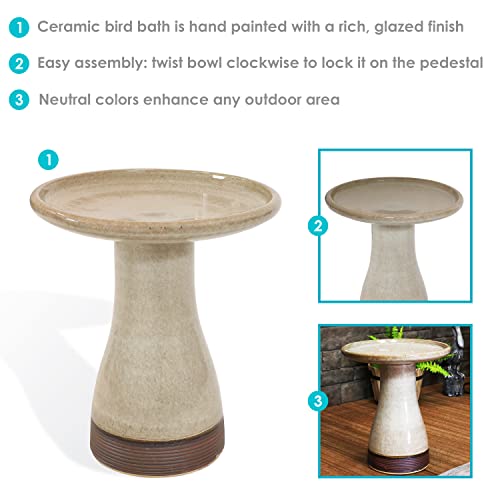 Sunnydaze Outdoor Ceramic Bird Bath - Duo-Tone - High-Fired, Hand-Painted, Uv And Frost Resistant Finish - Patio, Lawn, Garden Decorative Birdbath - Yam #TOP3