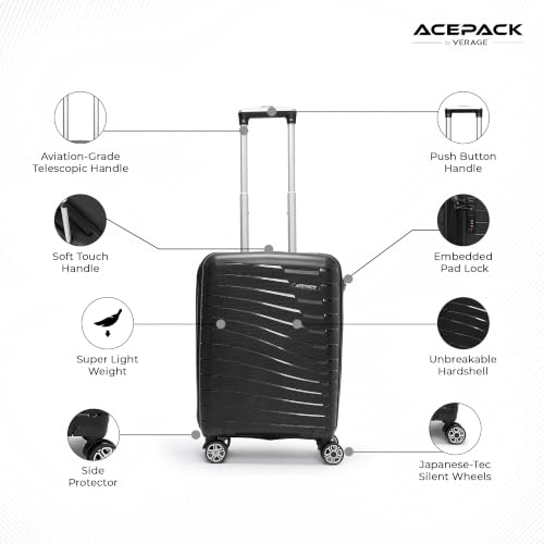 Image of ACEPACK By Verage - STARLINK Unbreakable Hard Side Polypropylene Luggage Small Cabin 41L | Lightweight Suitcase Set with 360 Silent Spinner Wheels, Number Lock, Telescopic Handle & 3 Year Warranty
