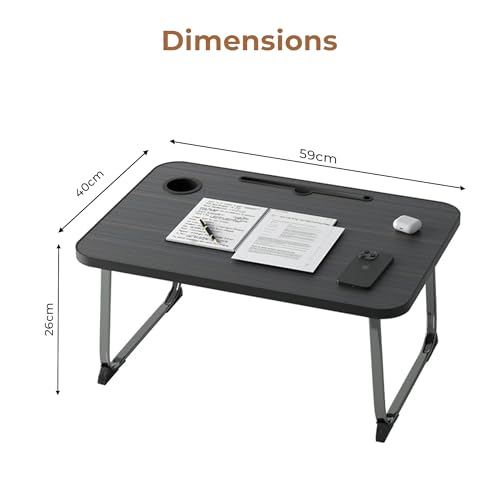 Image of HomeEssentials Multipurpose Mobile Laptop Desk: Height Adjustable Computer Table with Lockable Wheels - Portable Workstation for Bed, Sofa, and Home Office (Black)