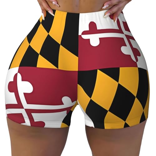 Flag of Maryland Pattern Sports Shorts, high Elastic Slim Fitness Pants, Suitable for Yoga/Leisure/Daily wear