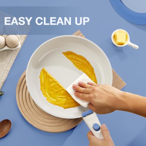 Image of KOCH SYSTEME CS 5 Pcs Ceramic Cookware Set with Detachable Handle, Nonstick Pots and Pans Set, Induction Compatible Dishwasher Safe Pots and Pans, Stackable Space Saving Kitchen Set, Non Toxic, Blue