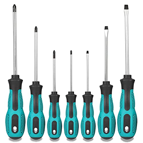 TekValue 7-teiliges Schraubendreher-Set, magnetischer Schraubendreher, C-RV, Chrom-Vanadium-Stahl mit 3 flachen 4 Kreuzschlitzen Cover