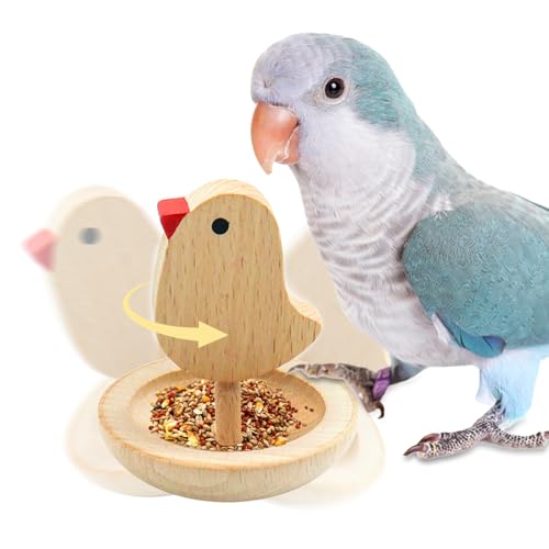 Qawzlaa Bird Feeder Toy,Parrot Foraging Food Bowl with Rocking Base Design, Natural Wooden Cage...