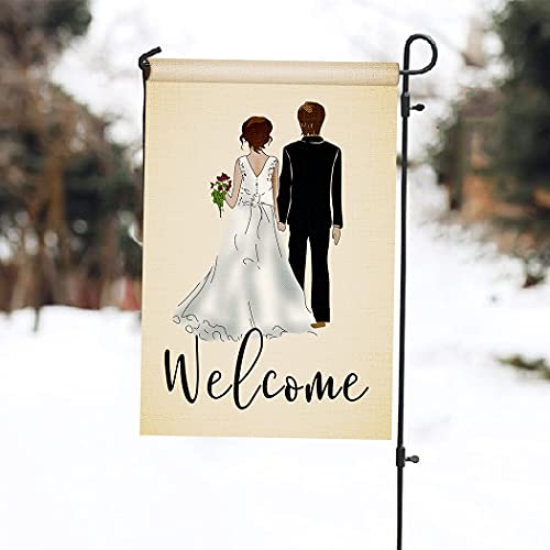 Chengxun HYQ0522 Welcome Watercolor Bride And Groom Wedding Garden Flag Vertical Double Sized thumb #3