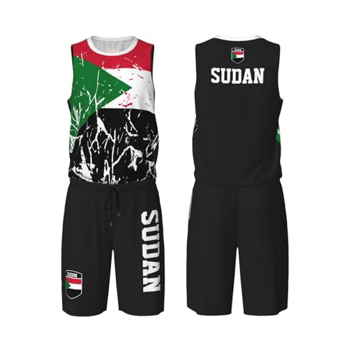 Sudan Flag Grain (2) Basketball Jersey Uniform Suit for Men Adults Training Athletic Set