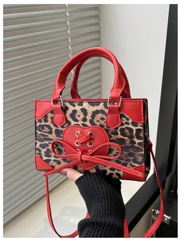 Image of QWINEE Women's Leopard Print Top Handle Satchel Clutch Purse Bowknot Cheetah Square Handbag Crossbody Bag