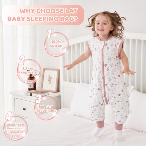Image of LAT Winter Baby Sleep Bag with Feet,3-way zip Wearable Blanket with Removable Sleeves,Warm Sack for Toddler 2.5 TOG
