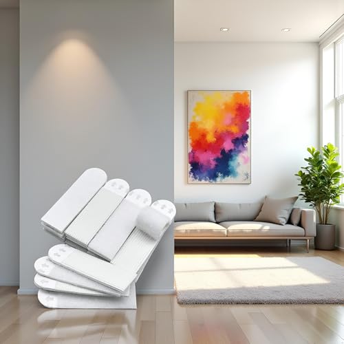 Image of 12pcs White Small Large Picture Hanging Strips, Removable Hook and Loop Tape, Picture Hanger Damage Free,Picture Hanging Hardware, Adhesive Strips e for Frame Hanging(16x46mm)