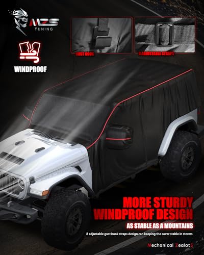 Image of MZS Cab Cover Compatible with Wrangler JK JL JKU JLU Unlimited 4 Door 2007-2026, 600D Outdoor Waterproof Wrangler Cover with Driver Door Zipper Car Half Cover Windproof Sun Snow Rain Protection