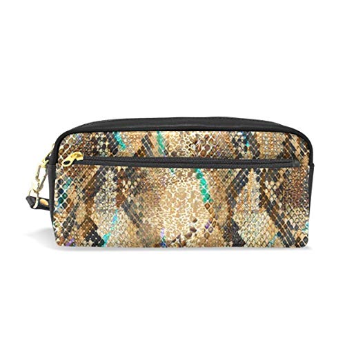 Preisvergleich Produktbild Ahdyr Bleistiftetui Animal Snake Print Leder Bleistiftbeutel Reißverschluss Stiftbeutelhalter Student Stationary Cosmetic Makeup Bag