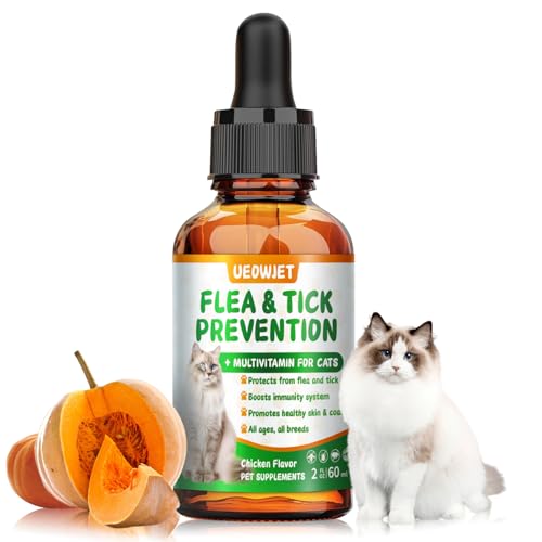 Flea and Tick Treatment for Cats, 2 Ounce Flea and Tick Prevention for Cats Chewables, Kitten Cat Flea Treatment, Oral Drops Flea Supplement, Chicken Flavor