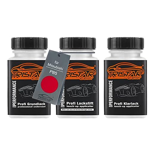TRISTARcolor Pintura automotriz Set de lápices de retoque para Mitsubishi P85 Palma Red Fondo pintura base pintura transparente 50 ml cada uno