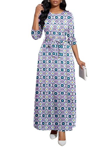 Image of BubFee Long Dress for Women Casual Long Sleeve Dresses Maxi Dress Empire Waist Loose with Belt