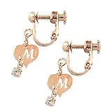 [ジュエリーショップエム] レディース イヤリング イニシャル ハート 透かし 揺れる ストーン ネジバネ式 ニッケルフリー 日本製 ピンクゴールド M