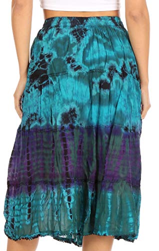 Sakkas Antonia Women's Skirt Tie Dye Boho Elastic Waist Adjustable Embroidery2