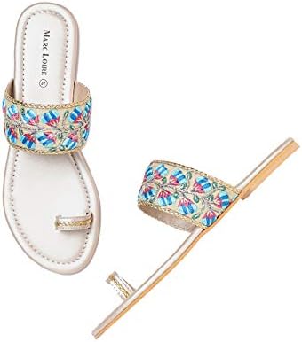 Marc Loire Women's One Toe Ethnic Slip-On Flat Chappals, Embellished & Traditional Footwear