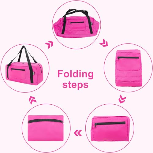 Image of HOLYLUCK Foldable Travel Duffel Bag For Women & Men Luggage Great for Gym - Fuchsia