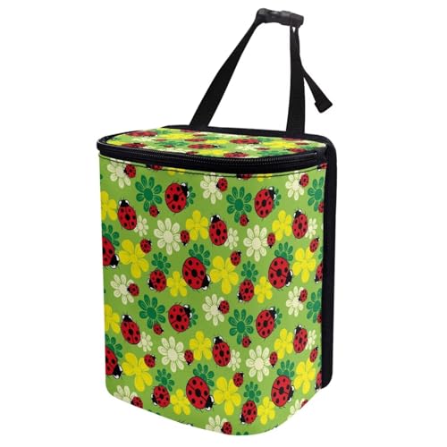 Image of KEIAHUAN Ladybug Car Trash Can with Lid Hanging Garbage Bin and Storage Bag Large Capacity Portable Multi-Functional Rubbish Bag Grocery Organizer for Snacks, Drinks, and Widget, Green