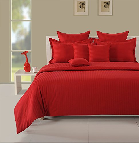 Image of Swayam 100% Cotton King Bedsheet with 2 Pillow Covers | 300 TC Soft Breathable Bed Sheet | Striped Printed | Size 108 x 108 inch | Comfortable & Durable for Bedroom - Red