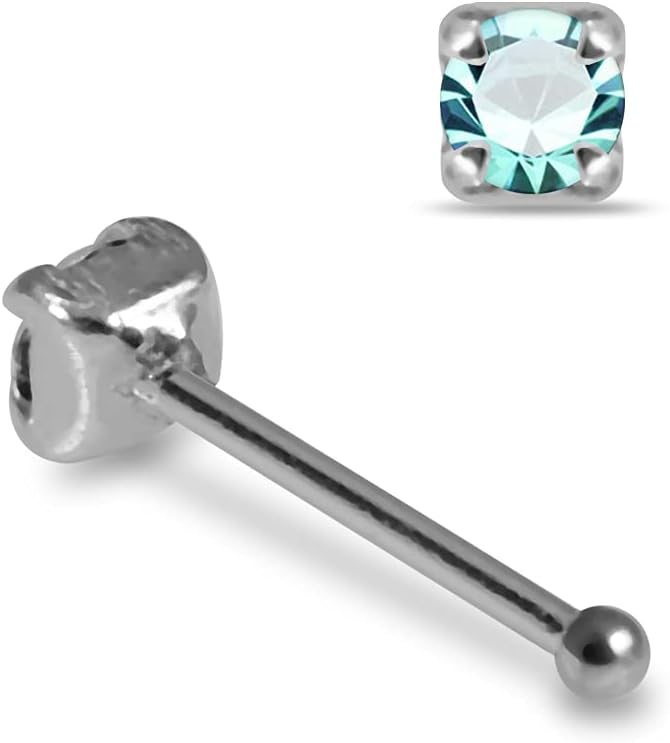 Claw Set Round Crystal Stone 22 Gauge 925 Sterling Silver Ball End Nose Pin - Nose Stud - Tiny Nose Ring - Nose Piercing Body Jewelry