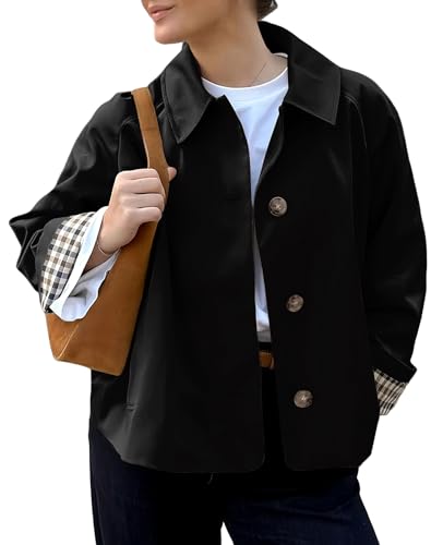 Image of TITOMD Womens Cropped Trench Coat Spring Fashion 2026 Winter Jackets Lightweight Outfit Single Breasted Trendy Outwear Black M