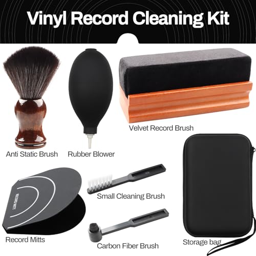 Vinyl Record Cleaning Kit Cleaner Player Cleaning Accessories Album Care Velvet Anti Static Carbon Fiber Stylus Brush Rubber Blower Record Mitts Storage Bag (7-in-1 Vinyl Record Cleaning Kit) - Thumbnail 2