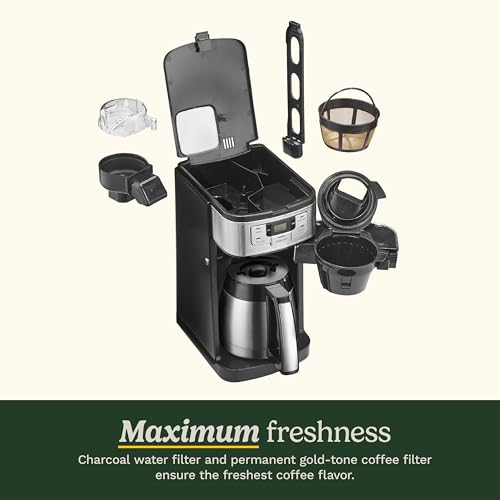 Image of Cuisinart Automatic Grind & Brew 10-Cup Coffee Maker with Blade Grinder, Programmable Coffee Machine Glass Carafe with 1-4 Cup Setting, Brew Pause, Grind-Off Option, DGB-450NAS, Black /Stainless Steel | Blade Grinder Automatically Grinds Whole Beans Before Brewing, Fully Automatic with 24-Hour Programmability, Auto-Off