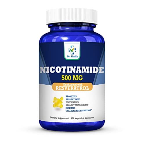 Nicotinamide 500mg Enhanced w. Resveratrol 100mg 120 Veggie Capsules Up to 4 Months Supply Vitamin B3 w. Antioxidant All Natural Dietary Supplement Support Cellular Health Energy & Aging Gracefully