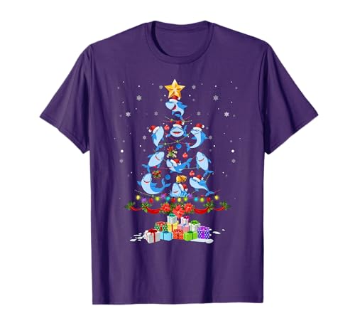 Santa Shark Christmas Tree Lights T-Shirt